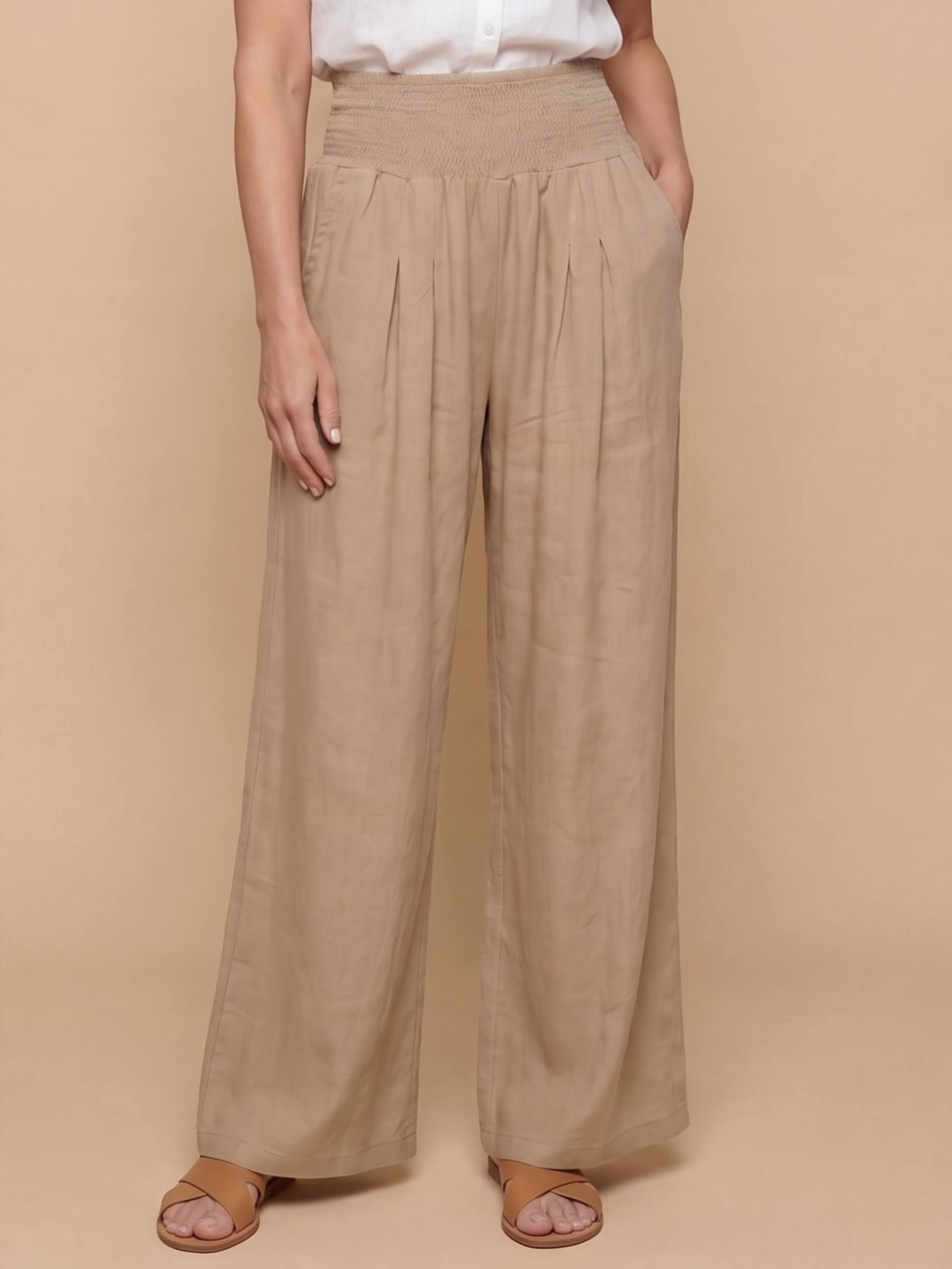Women’s Smocked Waist Wide-Leg Trousers