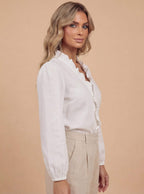 Women’s Ruffle V-Neck Blouse – Romantic Elegance & Modern Chic