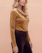 Women’s Velvet-Look Cowl Neck Long-Sleeve Top