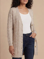 Women’s Elegant Textured Knit Cardigan – Soft V-Neck & Relaxed Spring Comfort