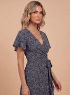 Women’s Dress – Wrap V-Neck Asymmetrical Summer Dress