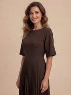 Women’s Dress – Pleated Maxi Dress with Defined Waist