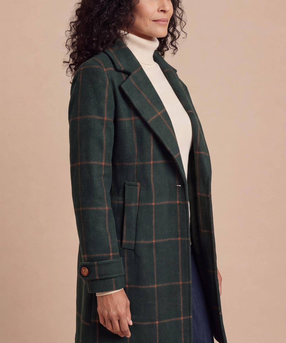 Women’s Plaid Longline Button-Up Coat