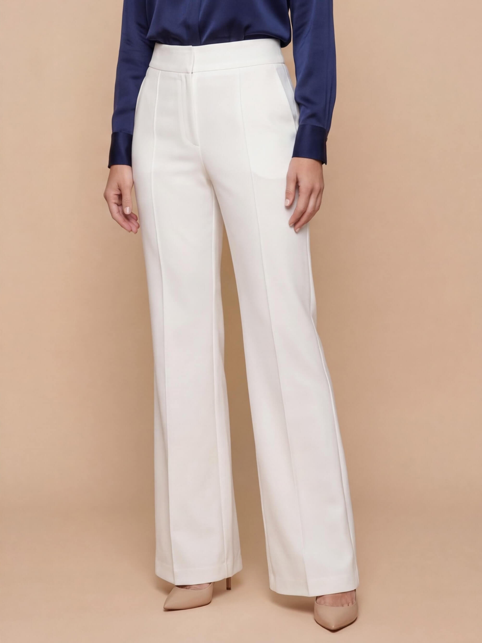 Women’s White High-Waisted Wide-Leg Trousers – Timeless Elegance