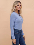 Women’s Ribbed Button Detail Long Sleeve Top