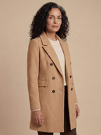 Women’s Double-Breasted Mid-Length Coat – Tailored Lapel & Waist-Defining Fit