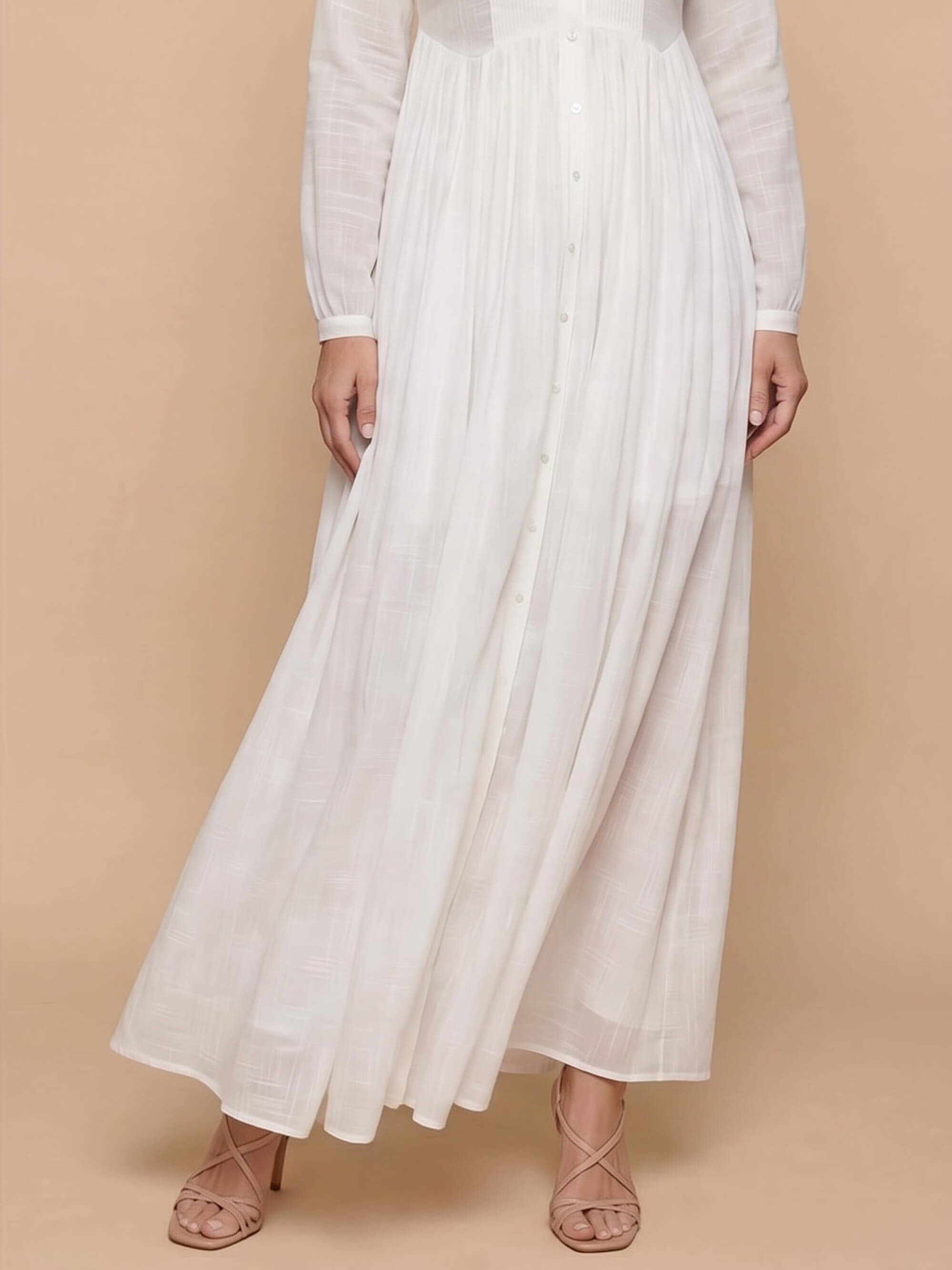 Women’s Button Front Pleated Maxi Shirt Dress