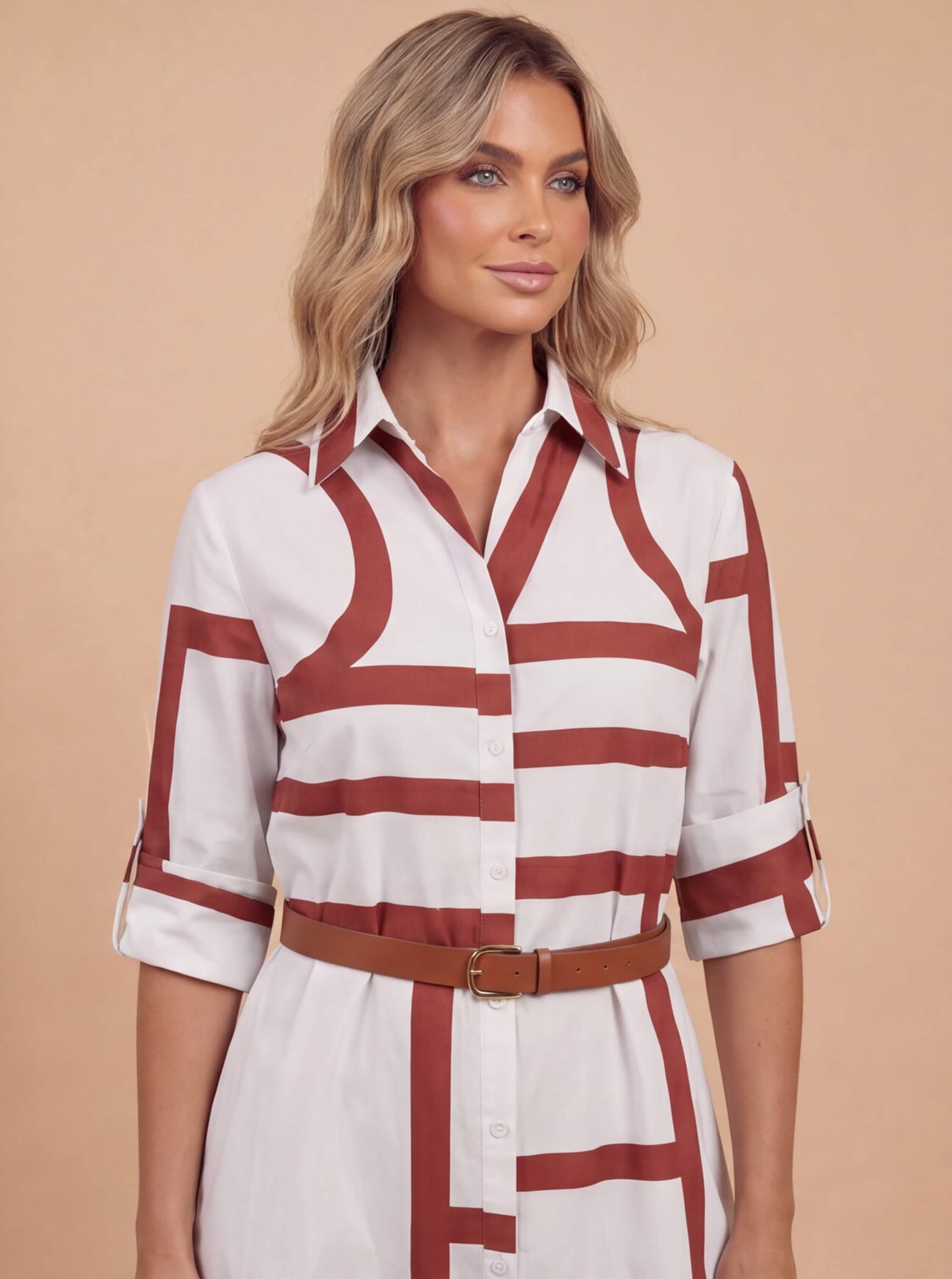 Women’s Dress – Geometric Print Shirt Dress