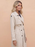 Women’s Long Trench Coat – Belted Waist & Water-Repellent Finish