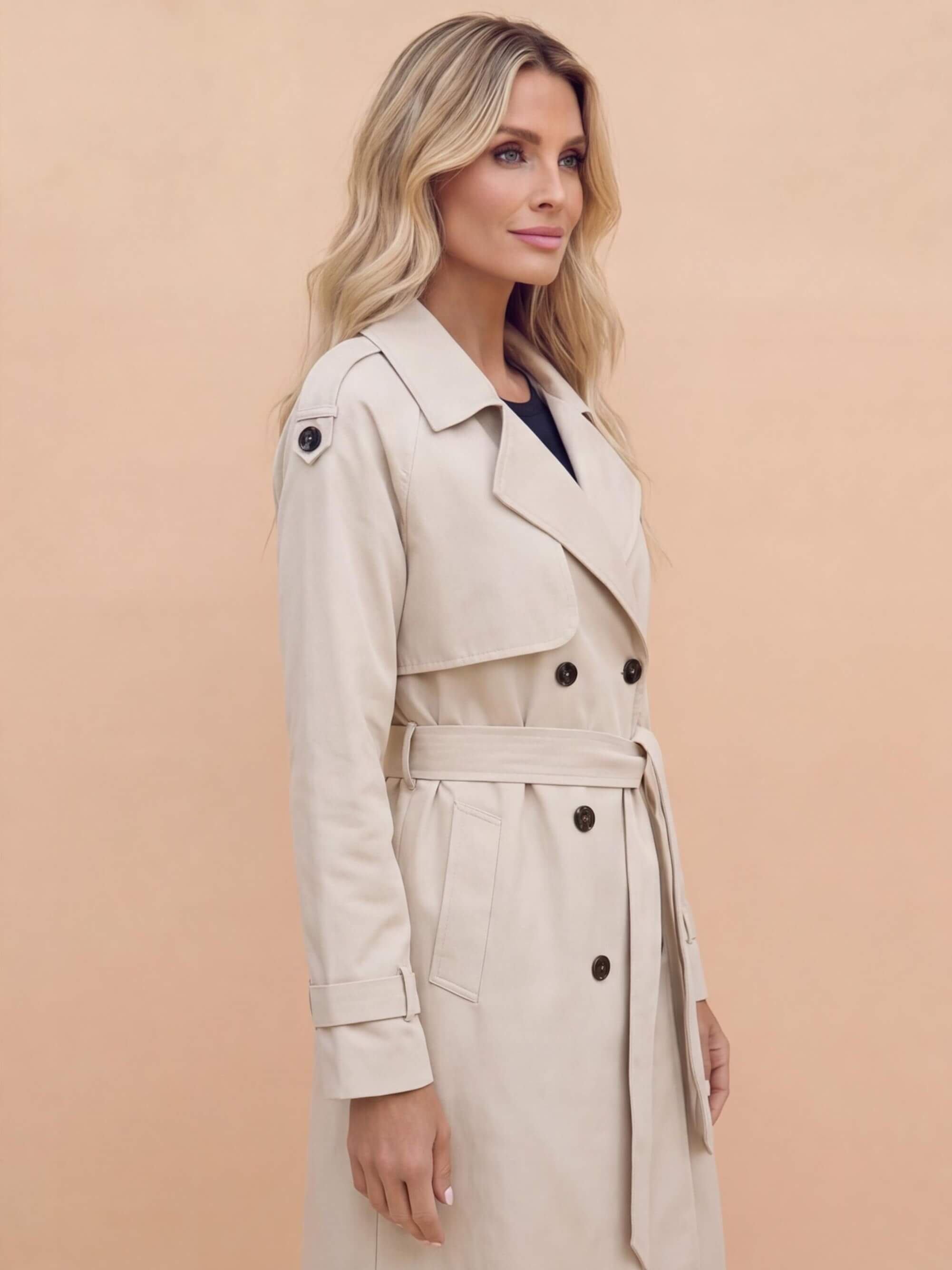 Women’s Long Trench Coat – Belted Waist & Water-Repellent Finish