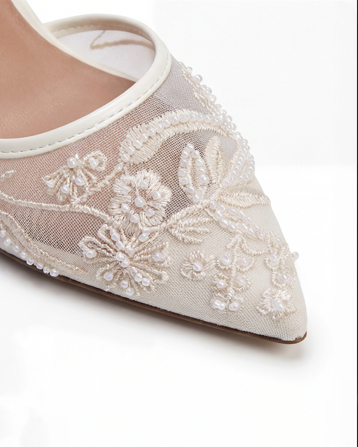 Women’s Kitten Heels - Ivory Embroidered Slingback