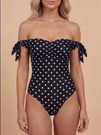 Women’s Polka Dot Off-Shoulder One-Piece Swimsuit