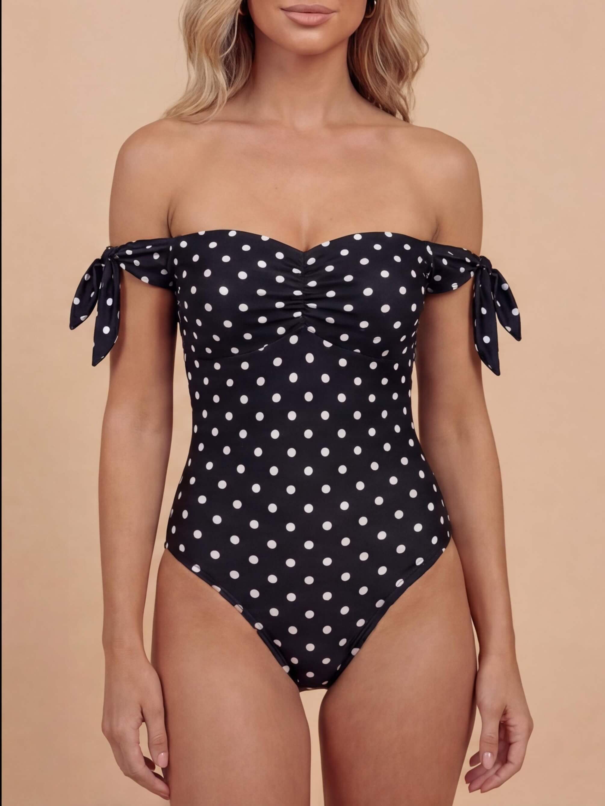 Women’s Polka Dot Off-Shoulder One-Piece Swimsuit