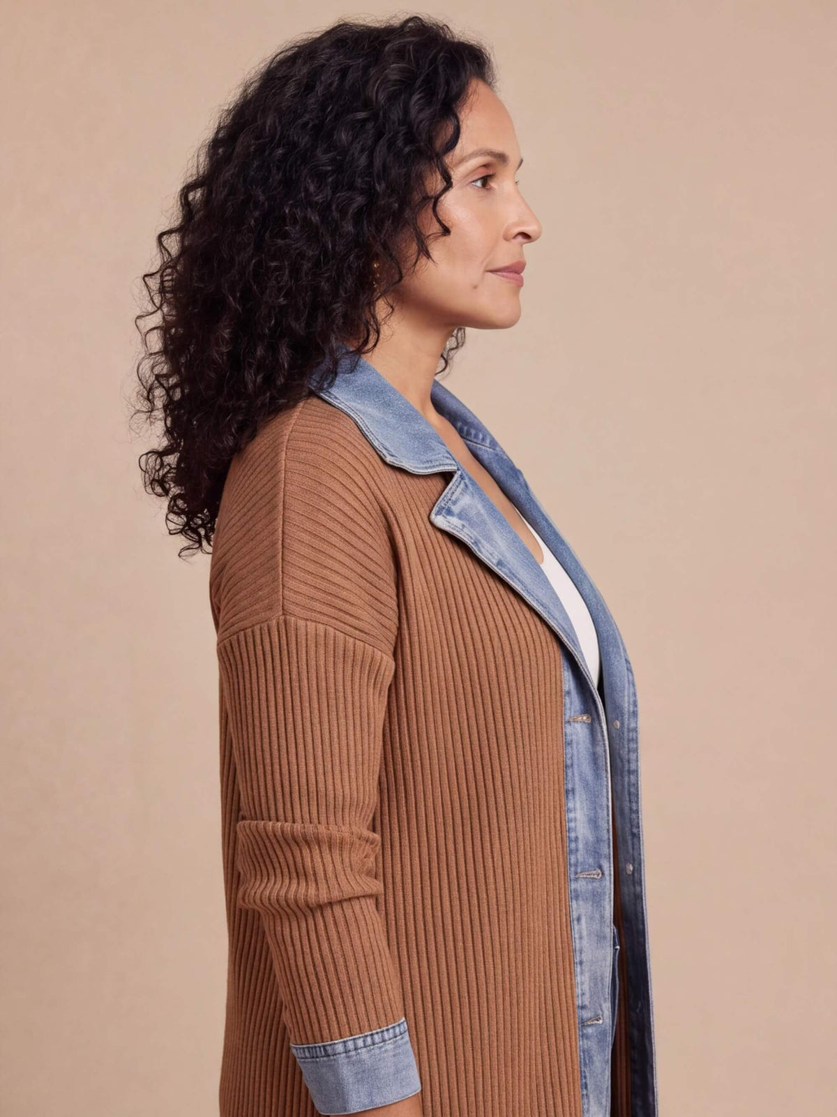 Women’s Denim Trim Button-Up Cardigan