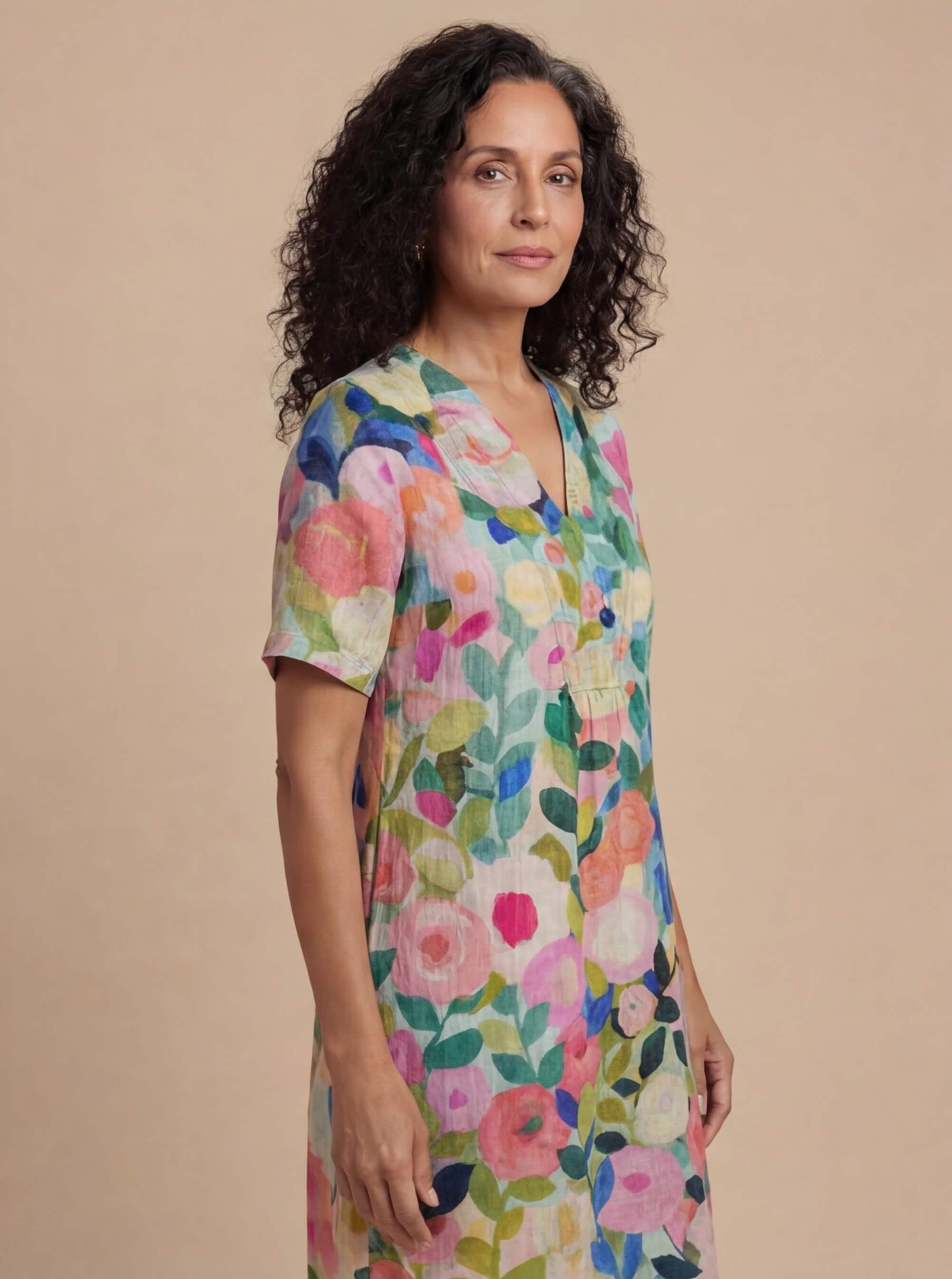 Women’s Floral Summer Dress – Lightweight Loose-Fit Midi