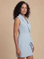 Women’s Sleeveless Blazer Dress – Tailored Elegance with Ruffle Detail