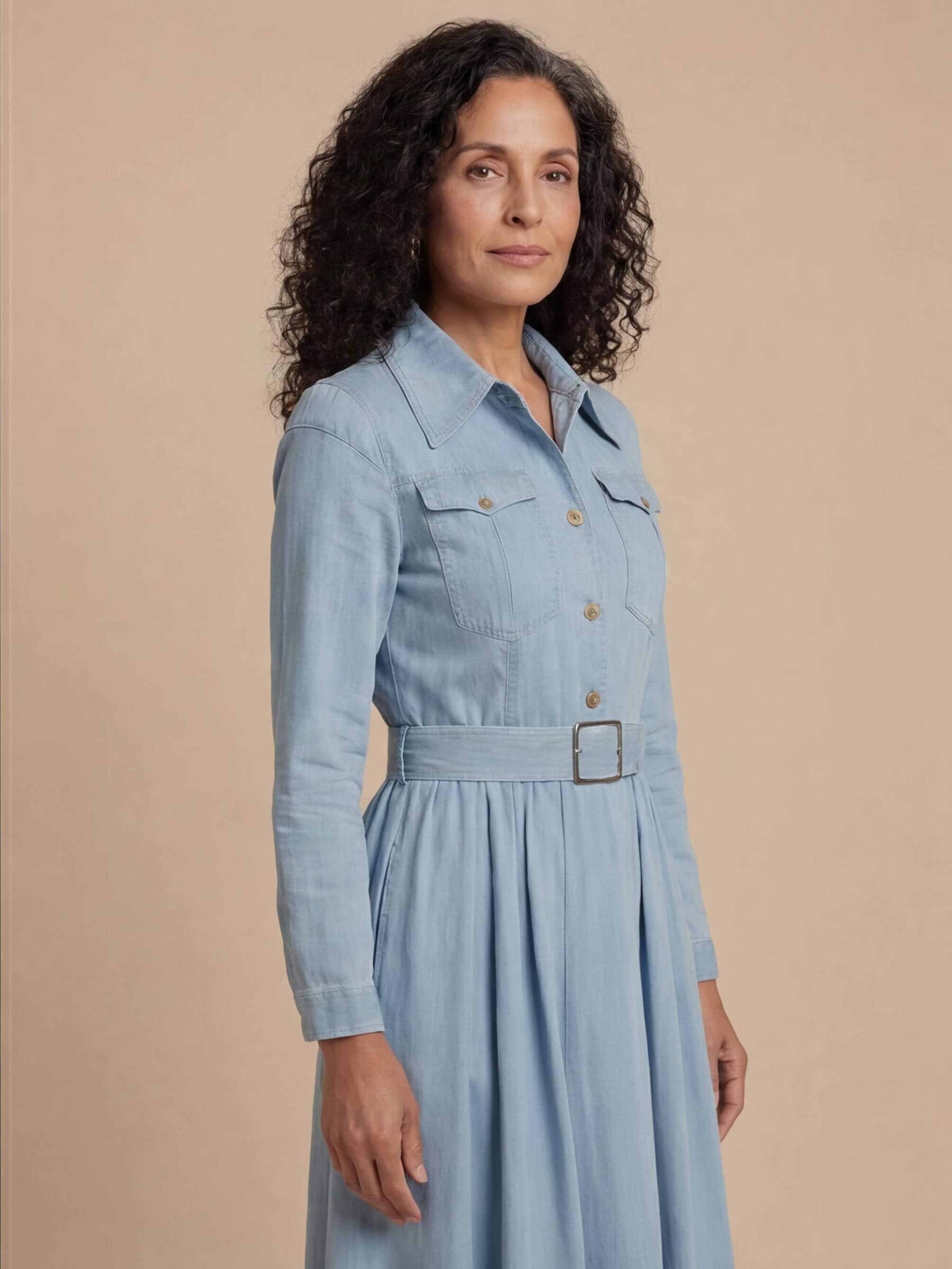Women’s Belted Denim Shirt Dress – Timeless & Everyday Chic