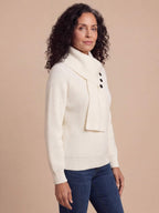 Women’s Ribbed Knit Funnel Neck Button Detail Sweater