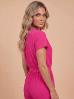 Women’s Jumpsuit – Elegant Tailored Short-Sleeve Jumpsuit