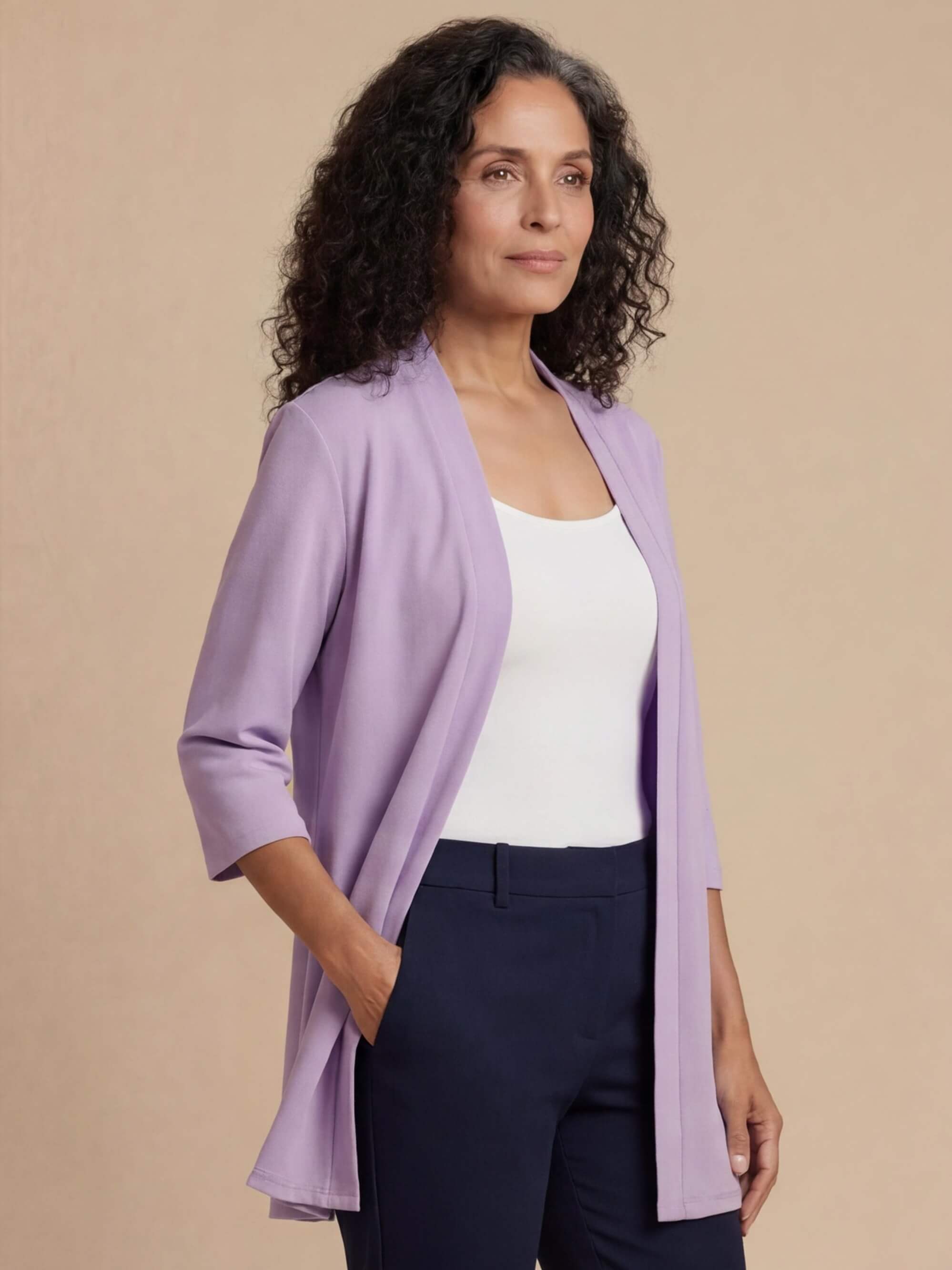 Women’s Stretch Knit Cardigan – Three-Quarter Sleeves & Elegant Everyday Comfort
