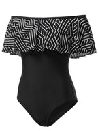 Women’s Off-Shoulder Geometric Ruffle One-Piece Swimsuit