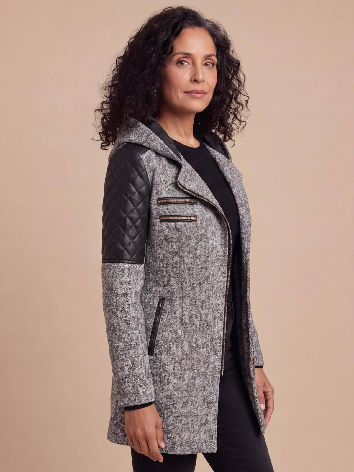 Women’s Textured Hooded Zip-Up Coat