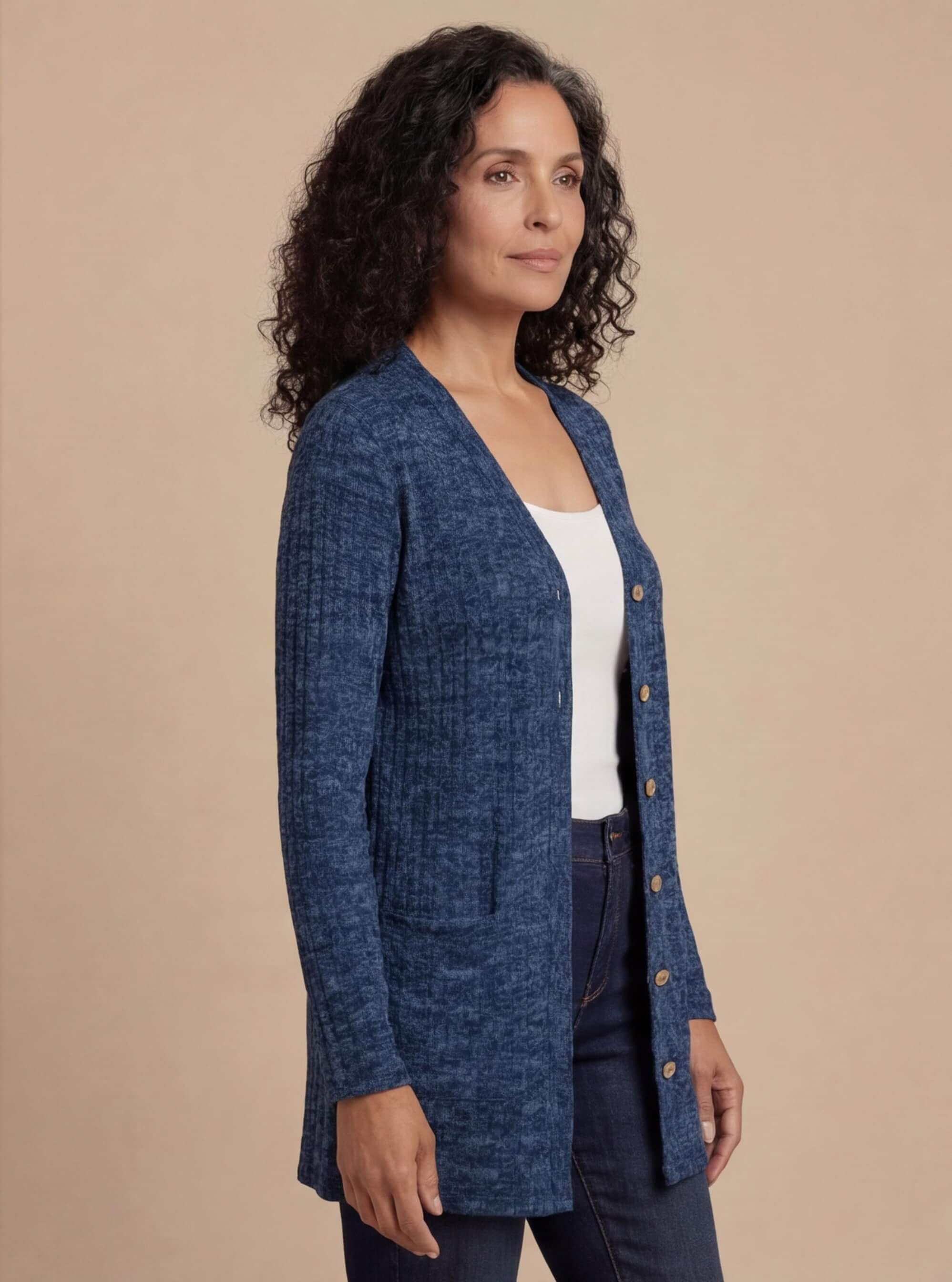 Women’s Elegant Knit Cardigan – Textured V-Neck & Light Stretch Comfort