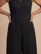 Women’s Sleeveless Button Front Wide-Leg Jumpsuit