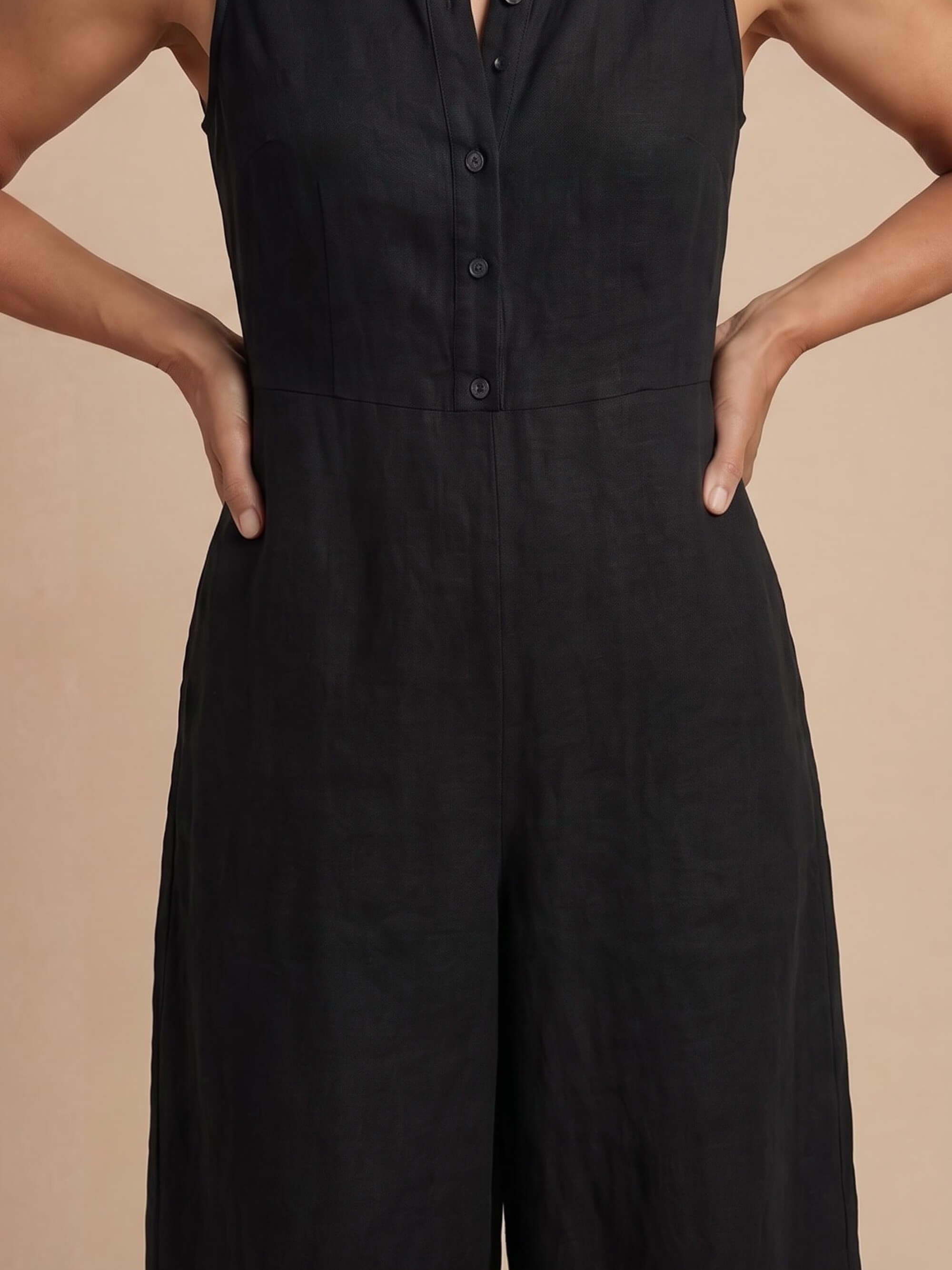 Women’s Sleeveless Button Front Wide-Leg Jumpsuit