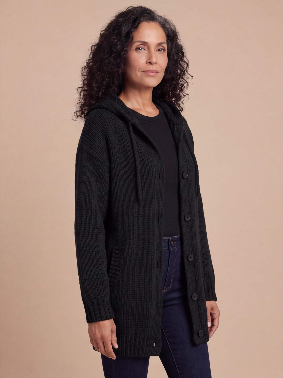 Women’s Chunky Knit Hooded Button-Up Cardigan