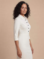 White Button-Front Midi Dress with Tailored Silhouette