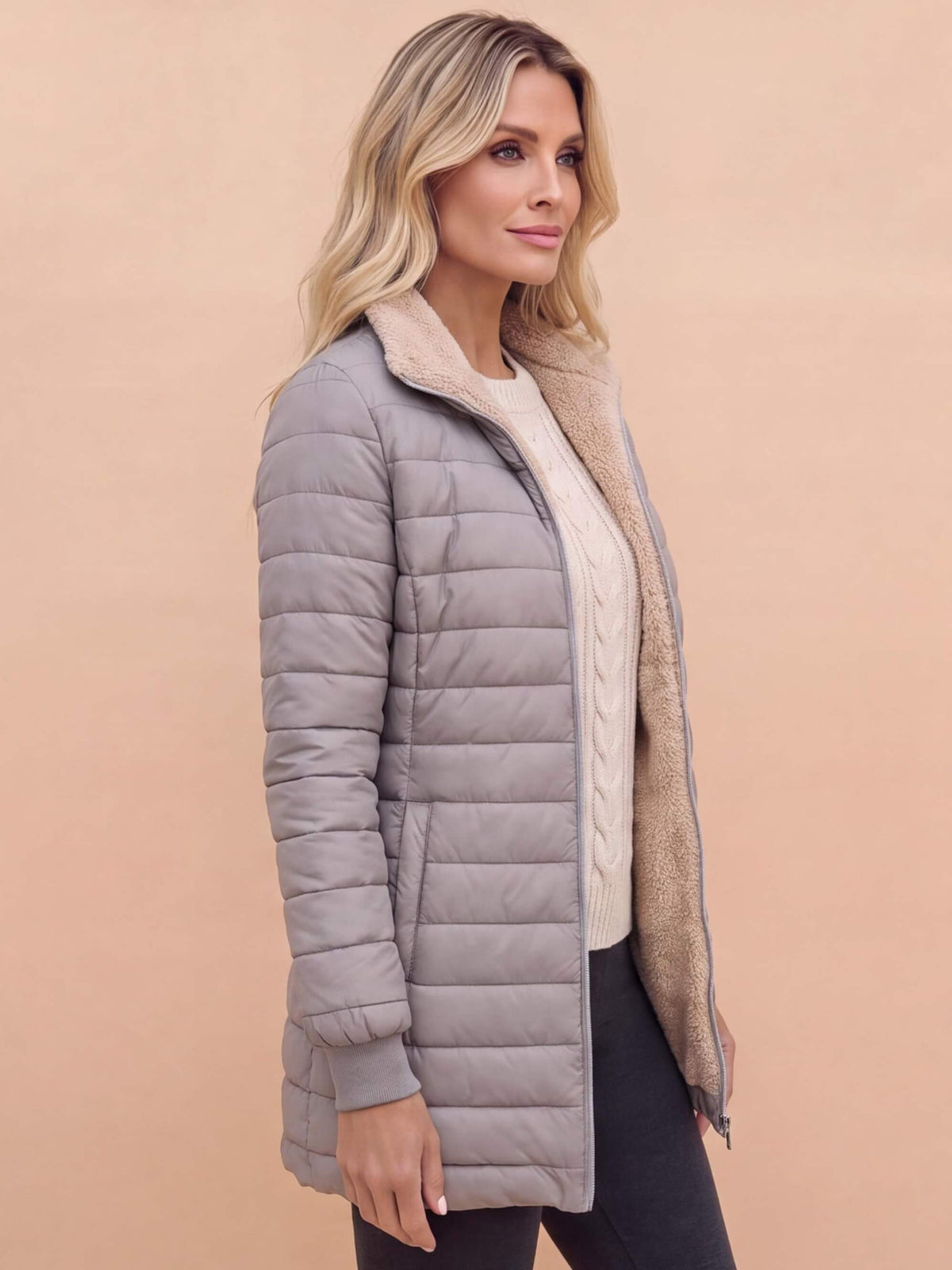 Women’s Quilted Puffer Jacket with Hooded Trim