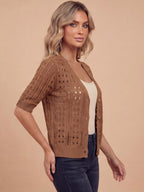 Women’s Crochet Knit Cardigan – V-Neck Button Front & Lightweight Elegance