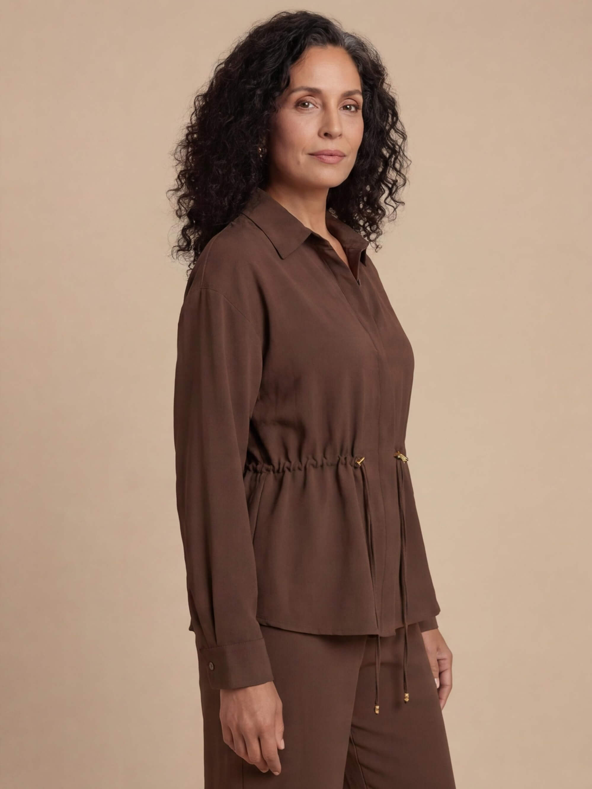 Women’s Drawstring Shirt and Wide-Leg Trouser Set