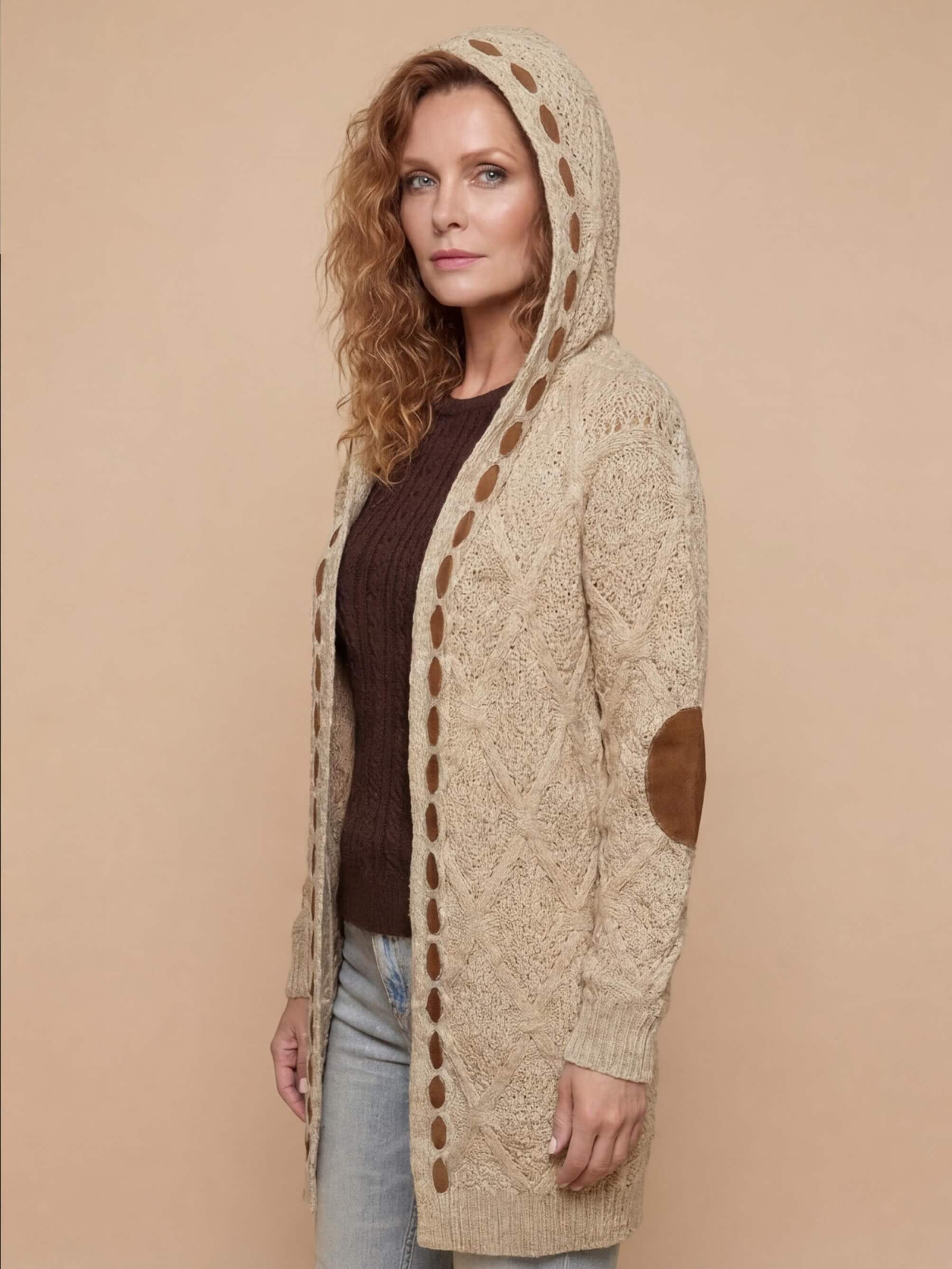 Women’s Vintage Knit Cardigan – Openwork Detail & Cozy Fall Style