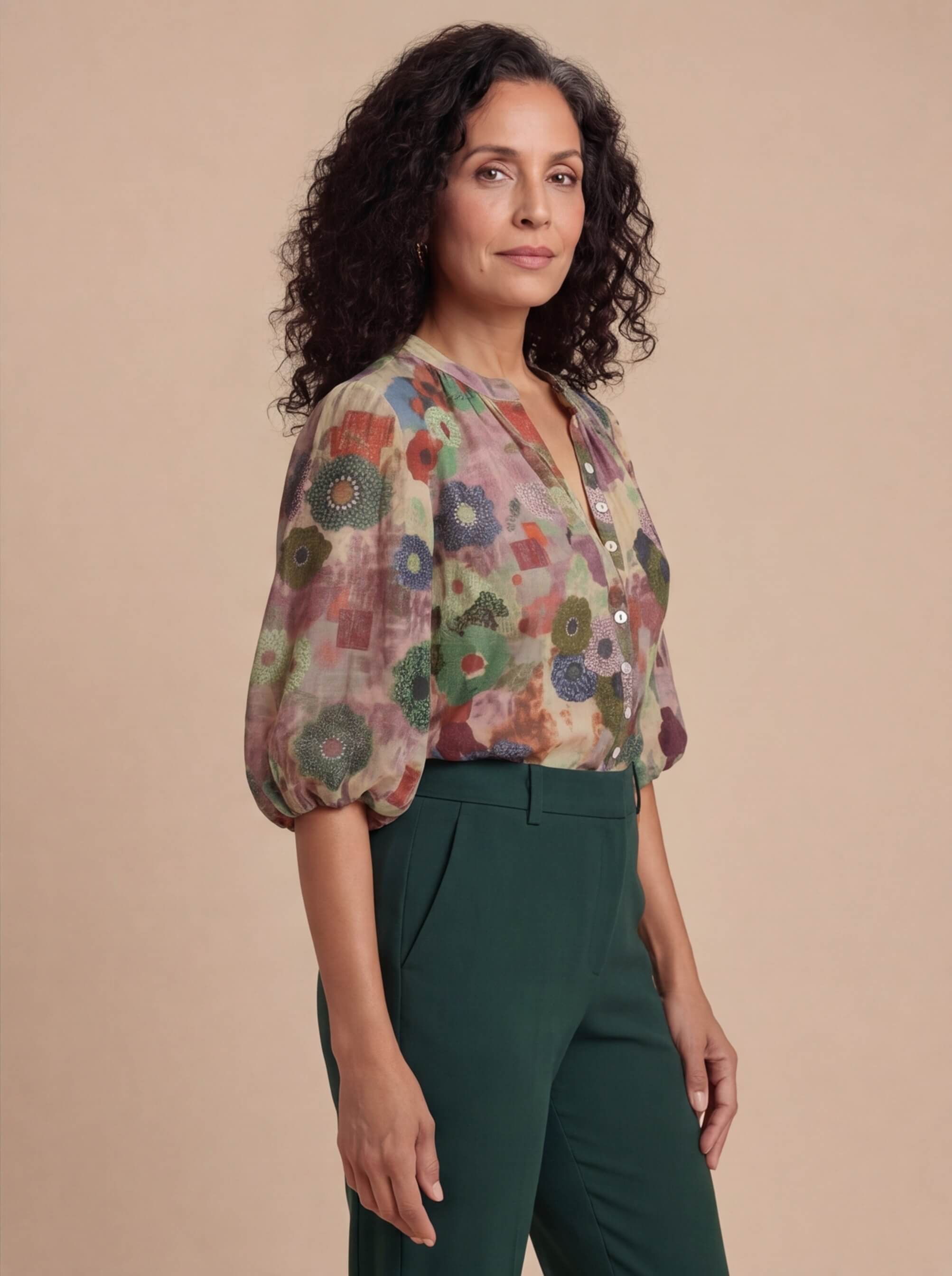 Women’s Floral Button-Down Blouse with Flowing Fit