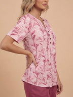 Women’s Floral Button Detail Short Sleeve Blouse