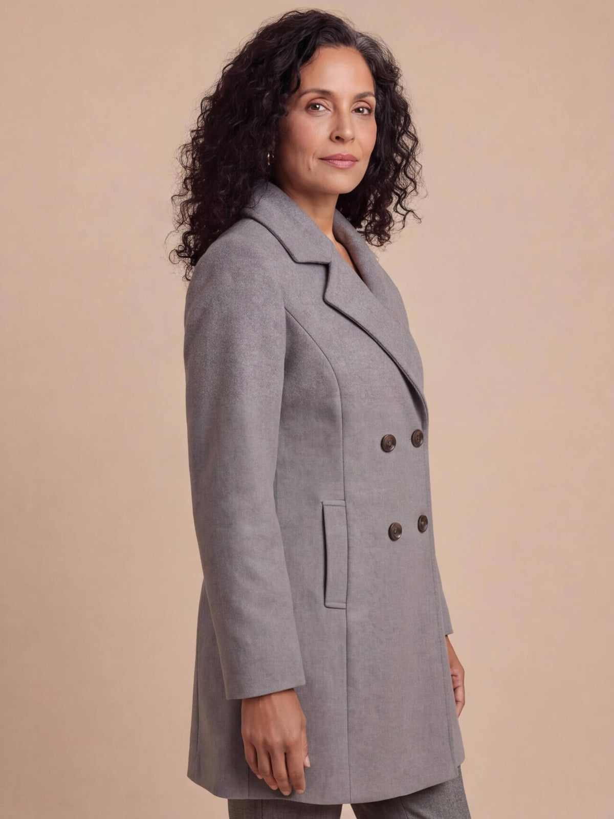Women’s Double-Breasted Longline Coat with Wide Lapels