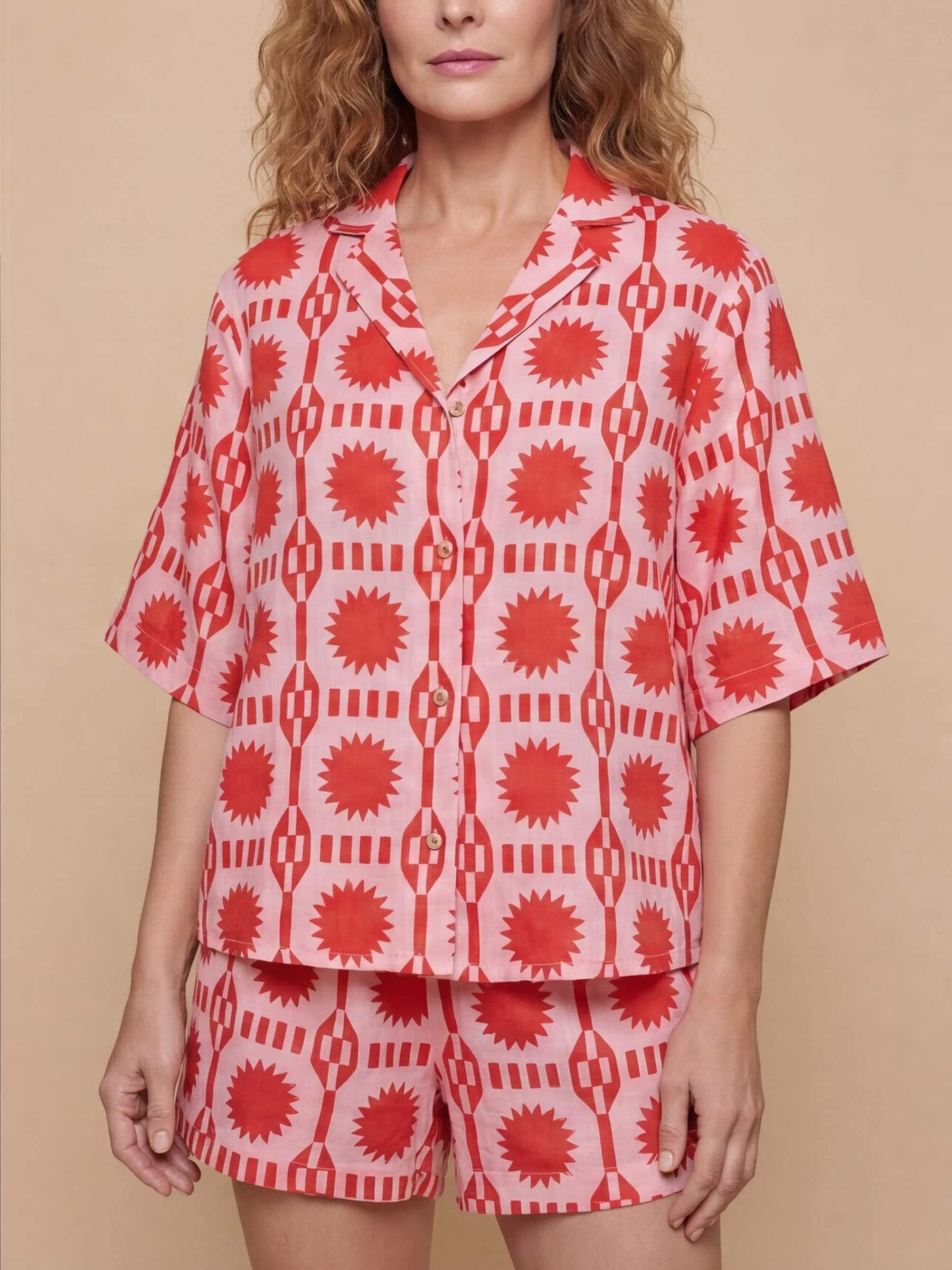 Women’s Geometric Print Shirt & Shorts Set