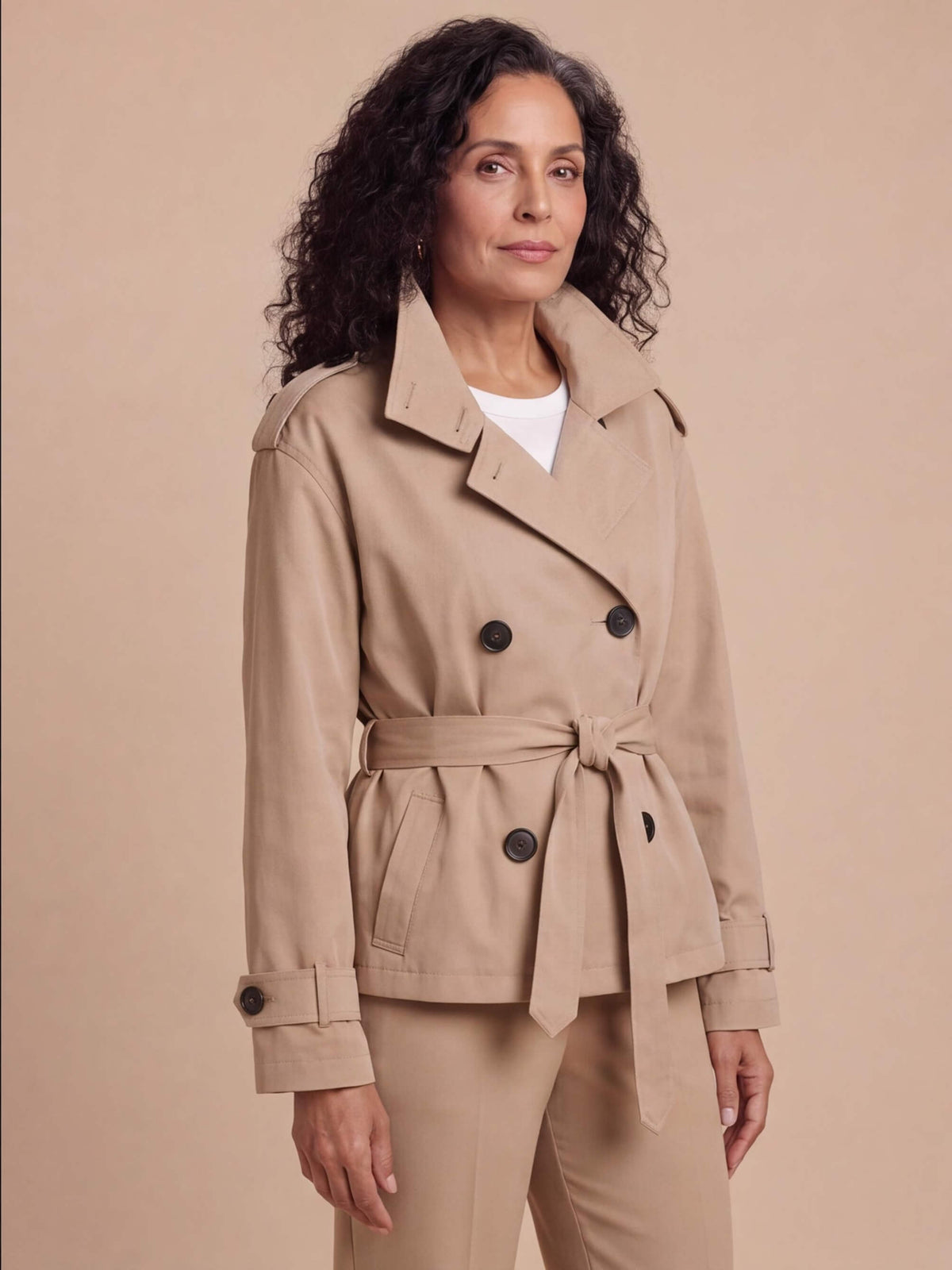Women’s Belted Trench Coat with High Collar