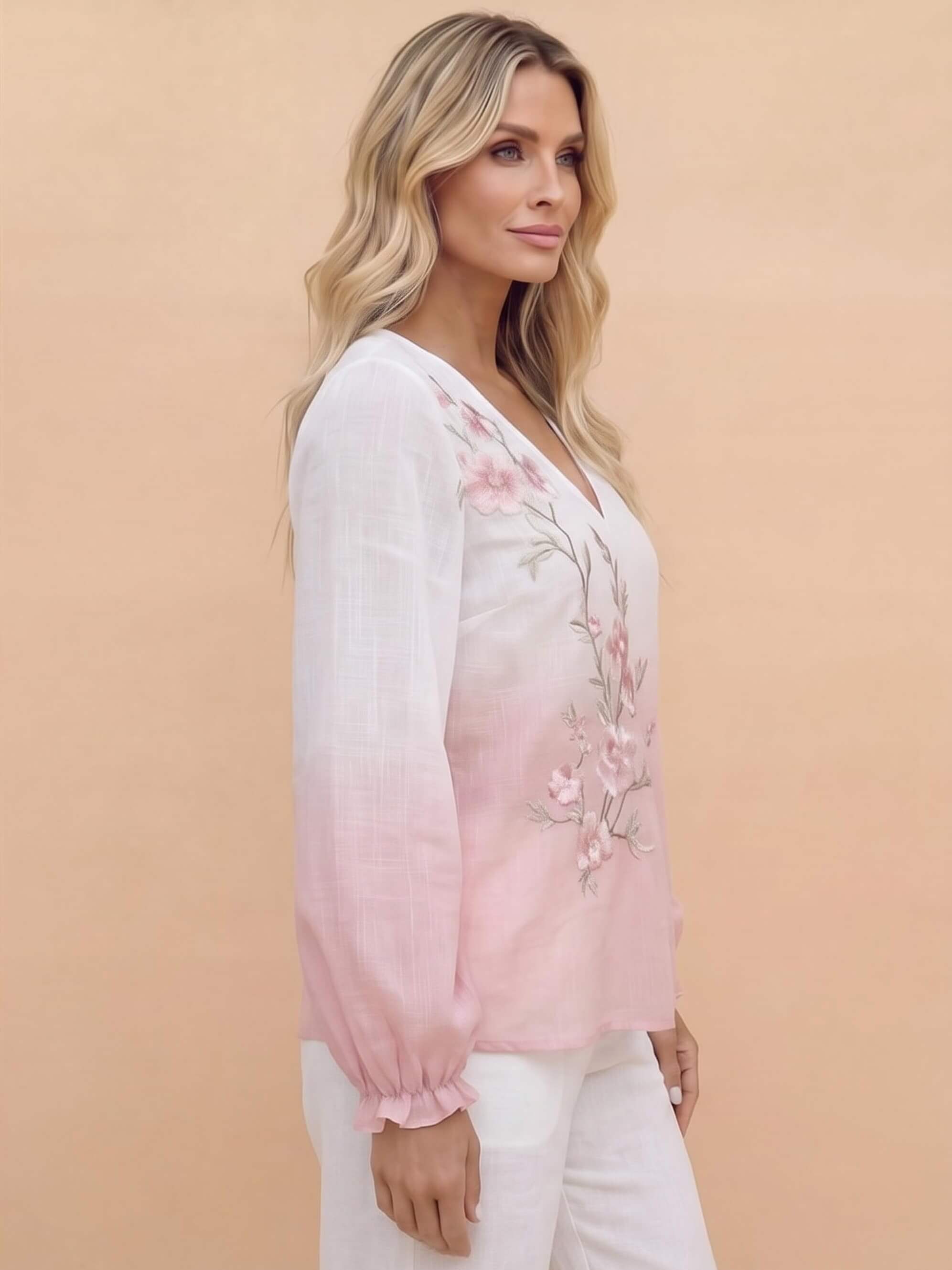 Women’s Floral Embroidered V-Neck Blouse