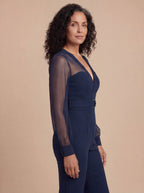Elegant Allure, Effortless Confidence – Navy Wide-Leg Jumpsuit
