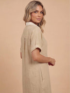 Women’s Button Front Short Sleeve Maxi Shirt Dress