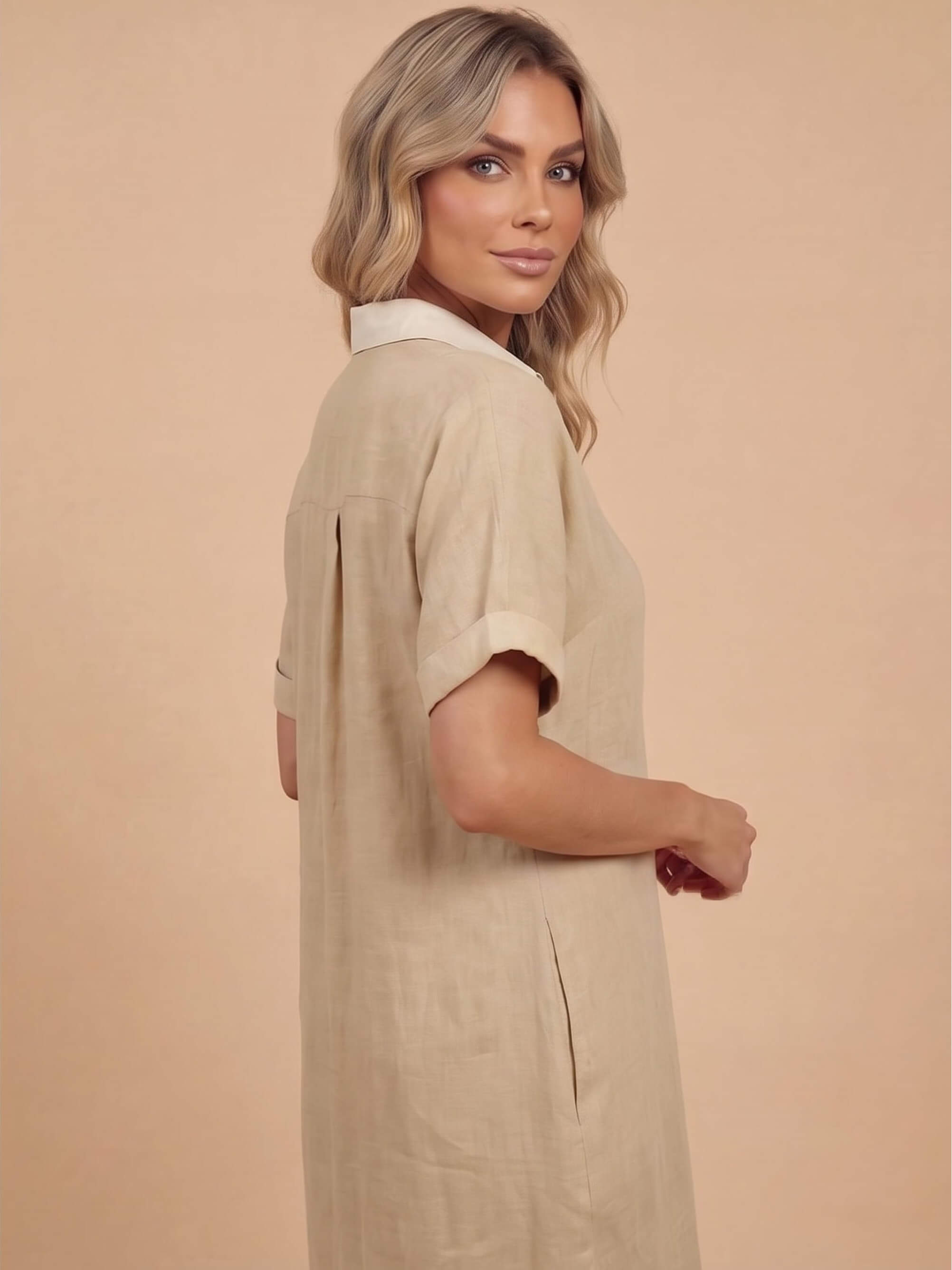Women’s Button Front Short Sleeve Maxi Shirt Dress