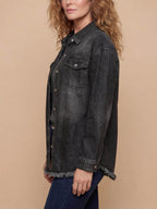 Women’s Washed Denim Jacket – Frayed Hem & Relaxed Street Style Fit