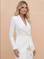 White Tailored Blazer Mini Dress with Ruffle Detail
