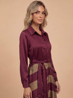Women’s Belted Striped Maxi Shirt Dress