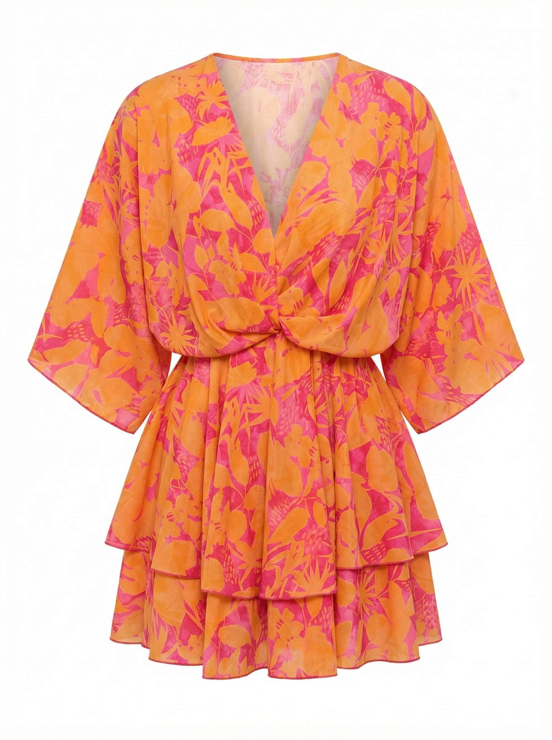 Women’s Boho Floral Mini Dress with Twist Front