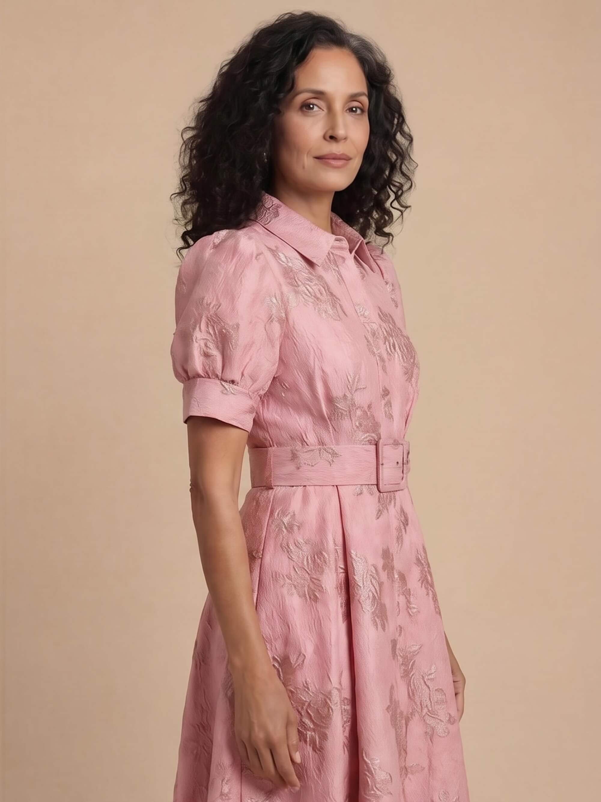 Women’s Belted Puff Sleeve Maxi Shirt Dress