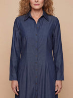 Women’s Elegant Button-Front Maxi Dress – Classic Lapel Collar & Flowing Silhouette